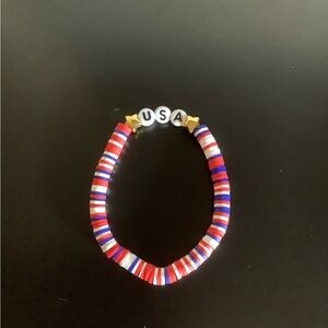 Patriotic USA Red White Blue Beaded Bracelet